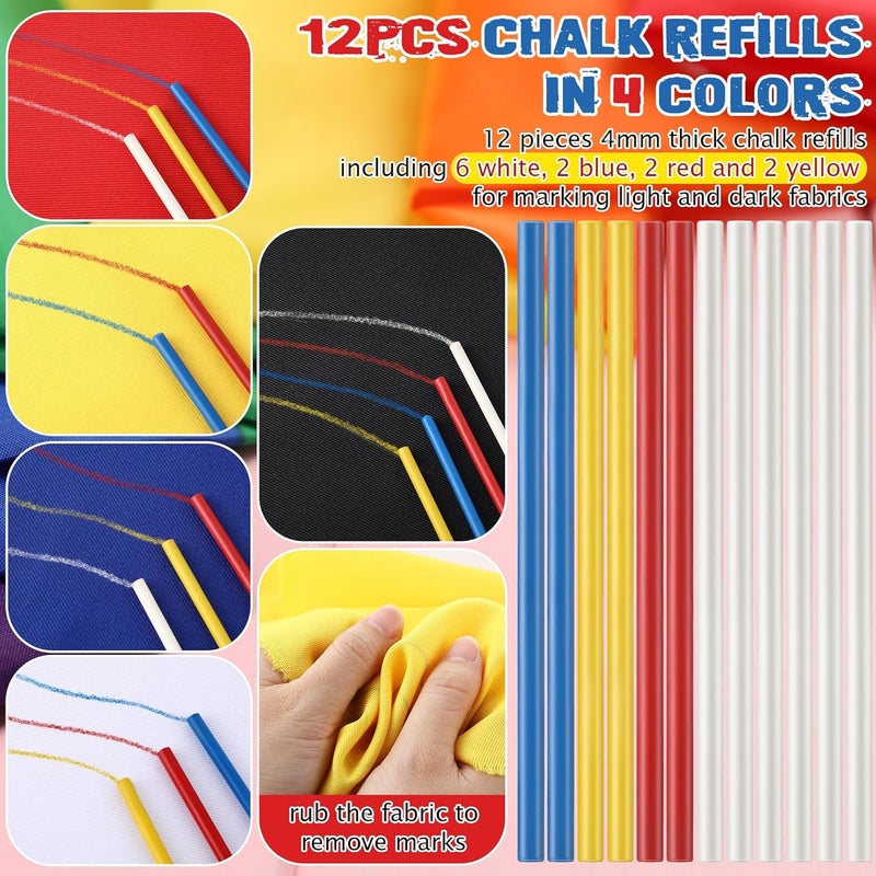 Avenuebool Sewing Chalk Markers for Fabric, Aluminum Chalk Pencil Refillable Cartridge Set, Marking Tool for Sewing with Sharpener and 12 Pcs 4mm Refills(Colorful) - Image 4